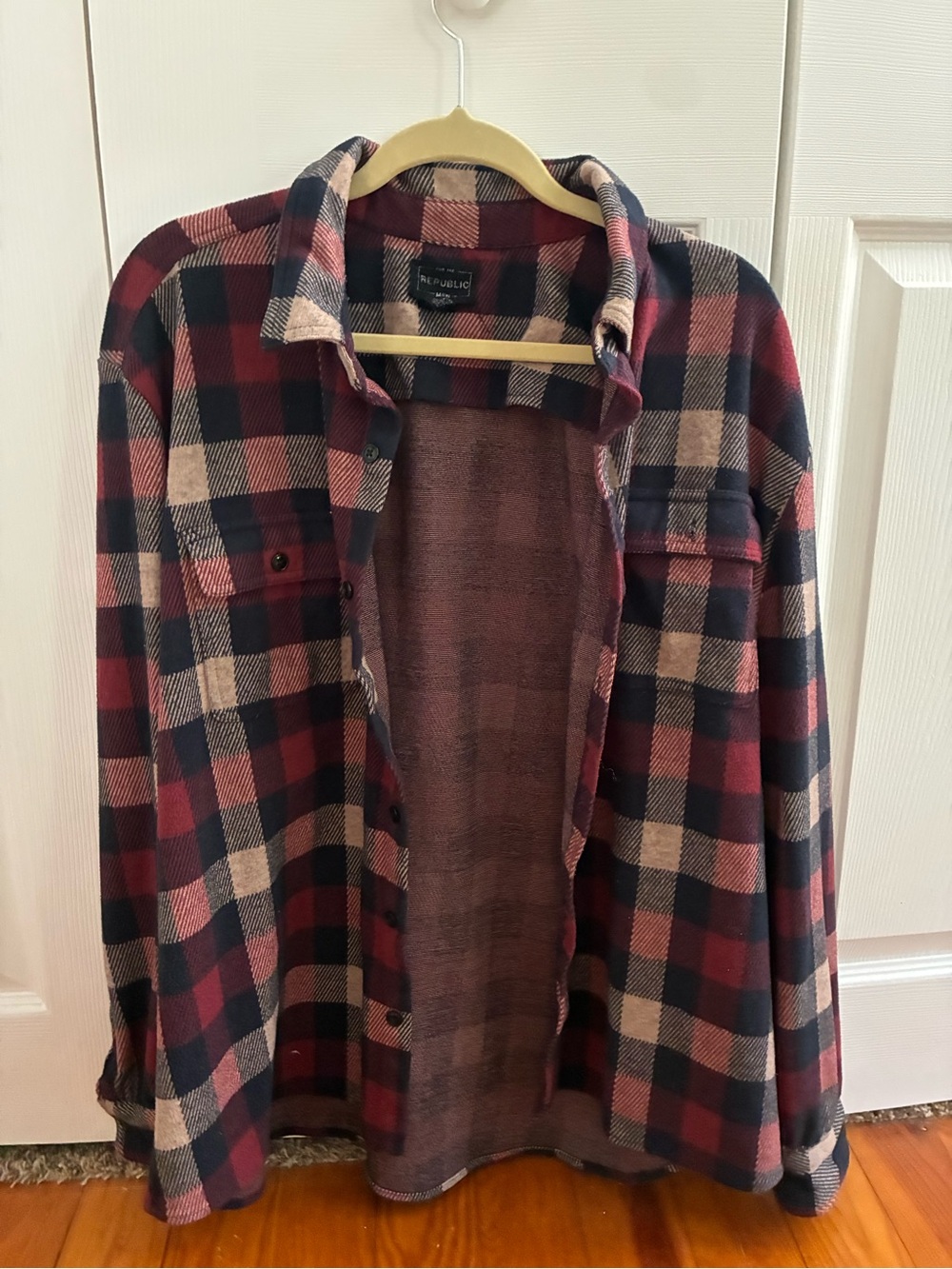 For The Republic Red Navy Cream Plaid Shirt Jacket
